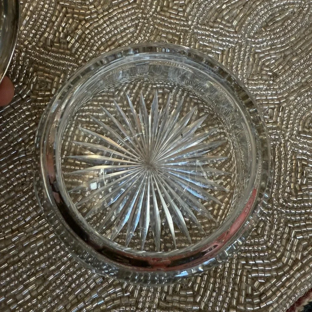 Antique Edwardian Cut Crystal‎ Powder Jar | Sterling Silver Lid Vanity Decor
